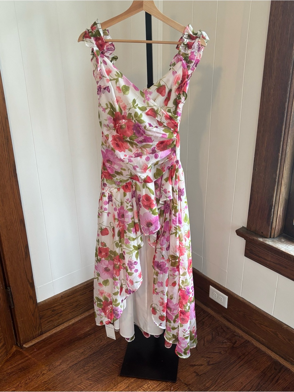 Abercrombie & Fitch NWOT Ruffle Strap High Low Maxi Dress Pink Green Floral XS